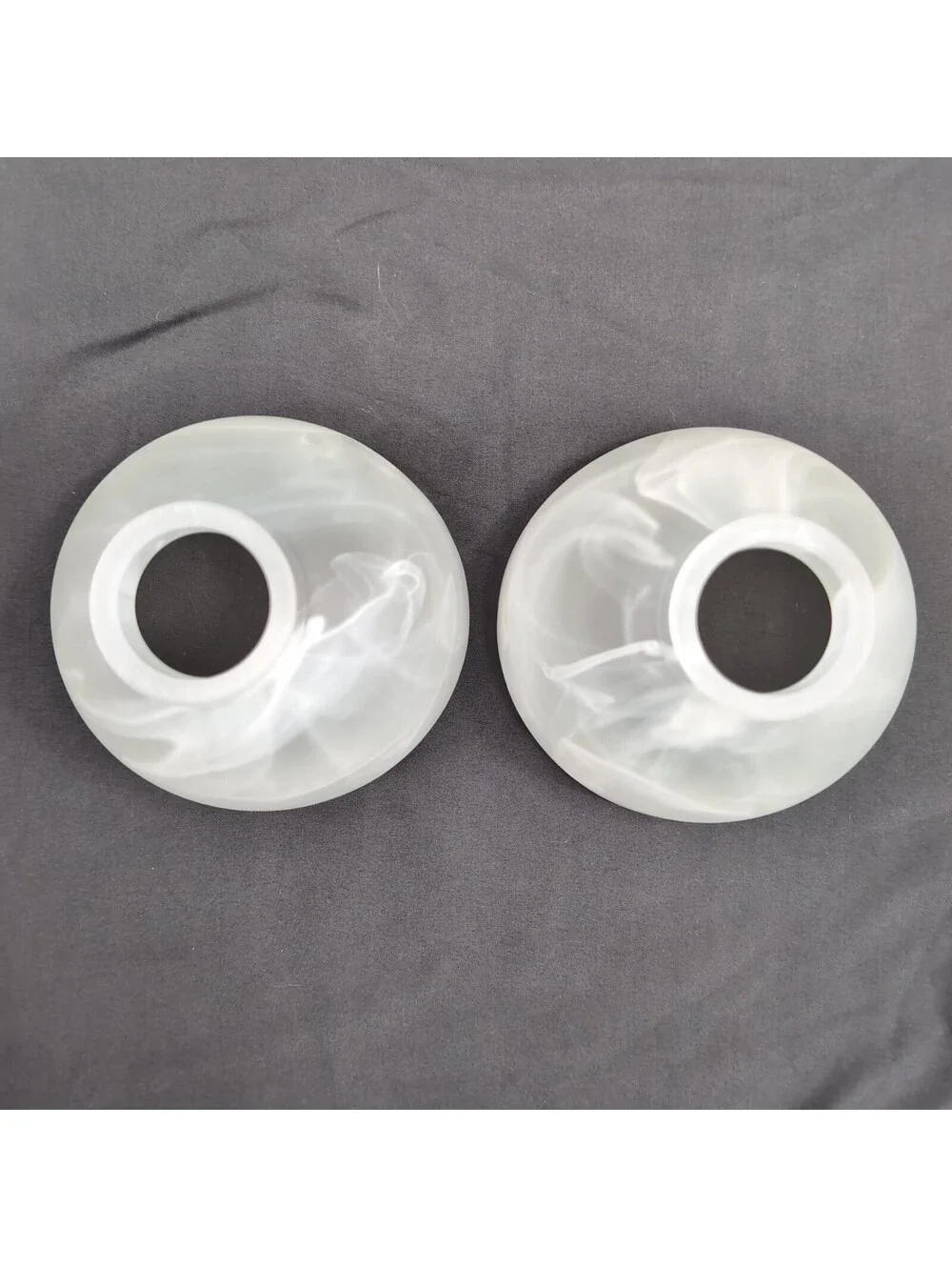 Frosted Glass Lamp Shades Alabaster White Faux Swirl Bell Replacement Set 2 VTG